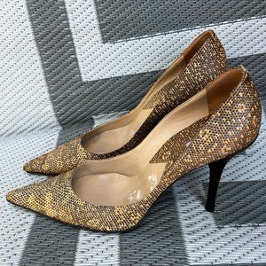 Michael Kors Black and Gold Faux Snakeskin Leather Pumps  Size 10.